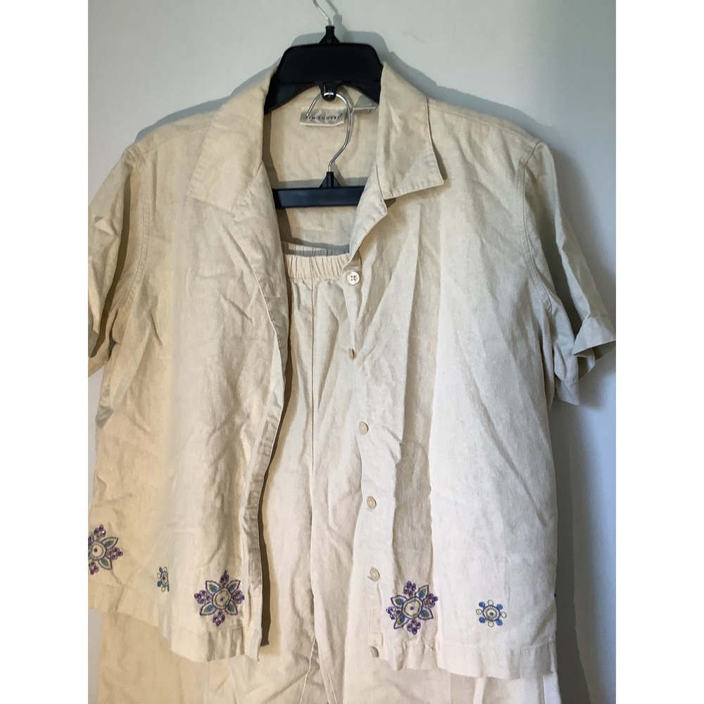 Kim Roger's Linen Blend Outfit Embroidered Floral‎ Details Set Size L - Picture 4 of 10